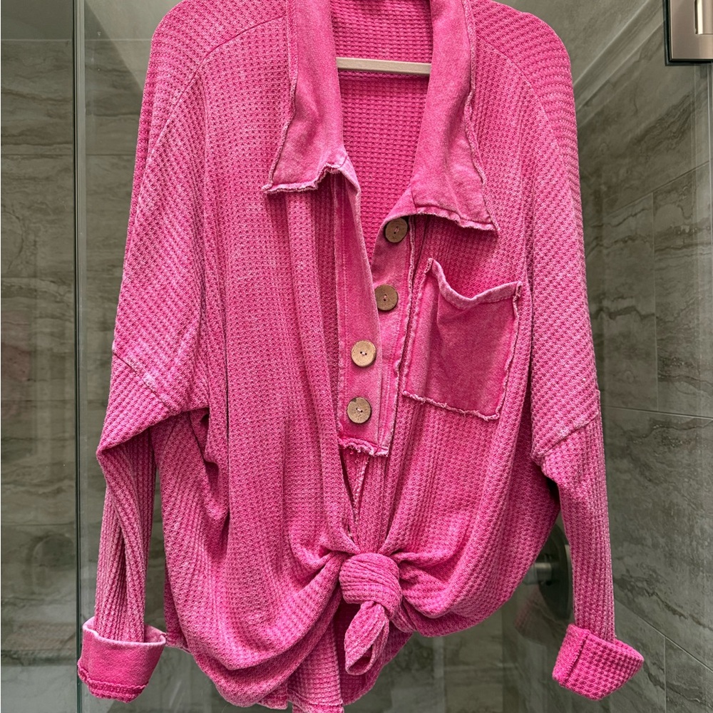 Hot Pink Waffle Knit Top
